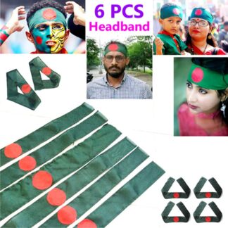 Premium 6 PCS Bangladesh Flag Headband Factory Direct Supply Set A - Soft Fabric Potaka Any Occasion Events Sports Rally & Celebration Stationery Craft Green Red Color for Men and 
