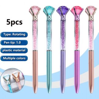 Set of 5 Diamonds Pens Elegant Crystal Topped Writing Instruments for Gifting, Office, and Special Occasions