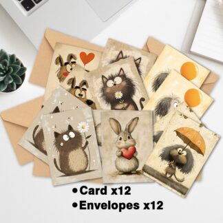 24pcs Retro Cute Animal Greeting Cards Set with Envelopes, DIY Invitation Cards, Multifunctional Fun for Anyone, Any Occasion
