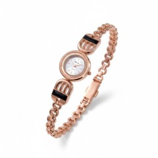 Elegant Rose Gold Women's Bracelet Watch featuring a Luxury Quartz Analog Movement, Durable Stainless Steel Chain, and Stylish Black Enamel Accents for Formal Events, Casual Wear, 