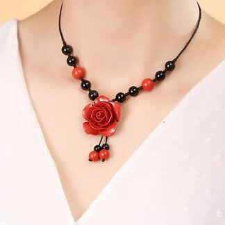 1pc Vintage Elegant Resin Rose Flower Pendant Adjustable Necklace Gift for Valentine'S Day and Party Occasions Jewelry