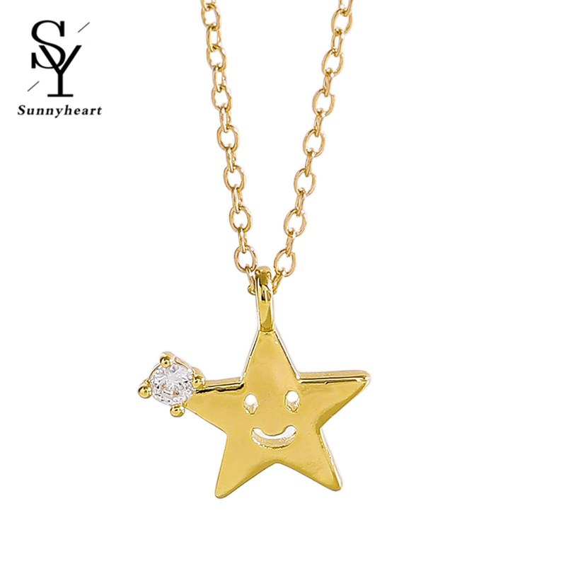 Sunnyheart Rhinestone Necklace Smiling Star Moon Necklace for Women – Cute Rhinestone Star Pendant Elegant Daily Wear Jewelry Perfect Gift for Dating Special Occasions Elegant Rhin