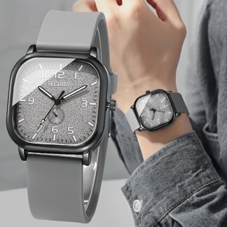 Men's Fashion Quartz Watch with A Square Dial and Silicone Strap, An Ideal Gift Suitable for Both Business and Leisure Occasions