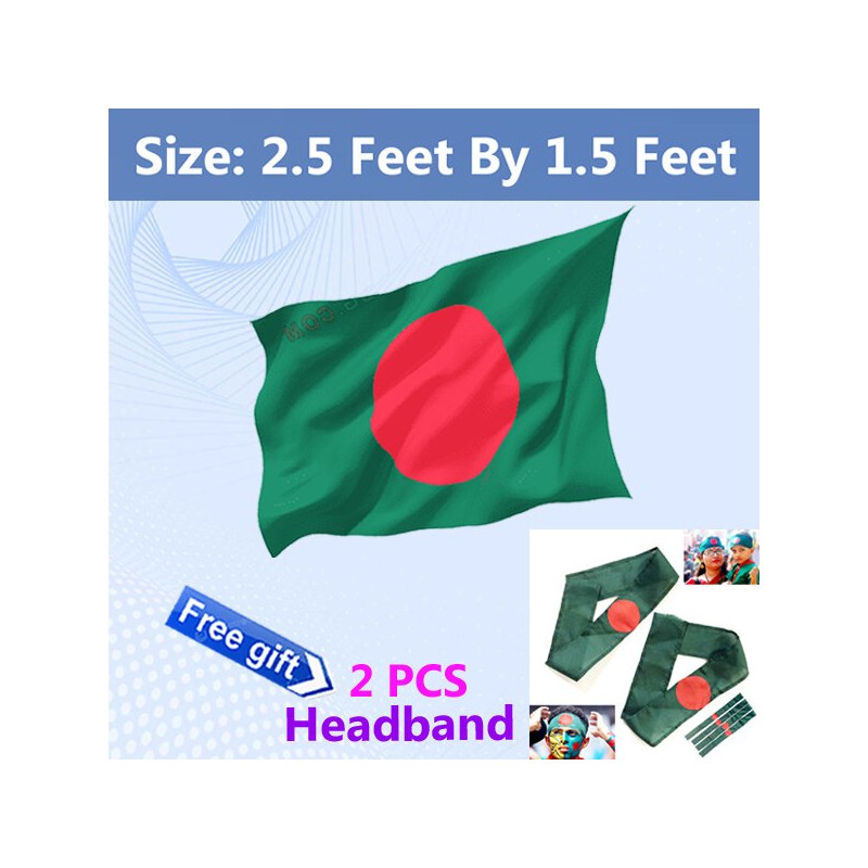 Premium (2.5 By 1.5) Feet Bangladesh National Flag Prime Fabric Potaka Perfect for Any Occasion Display Patriotism Celebrate Victory or Independence Day Stationery Craft Green Red