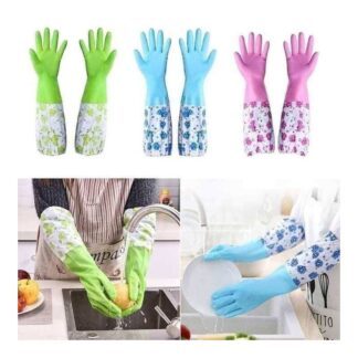 1 Pair Reusable Cleaning Gloves Kitchen Cleaning Gloves with Plush Liner Household Dishwashing Gloves Non-slip Waterproof