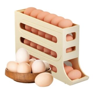 4-Tier Egg Holder for Fridge – Auto-Rolling, Space-Saving Egg Dispenser with Large Capacity (Holds 30 Eggs)