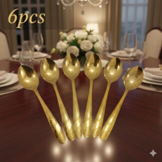 Multi Design Golden Stainless Steel Tea Spoon Set – 6 Pieces, 6-Inch Size for Home & Restaurant