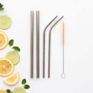4 Pcs reusable Stainless Steel Metal Drinking Straw Reusable Straws + 1 Cleaner Brush Kit