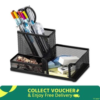 Versatile Mesh Organizer for Desk Office Supplies - Includes Pencil Holder and Storage Baskets for Desk Accessories - Sleek Black Design