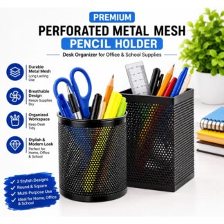 Premium Perforated Metal Mesh Pencil Holder Desk Organizer for Office & School Supplies