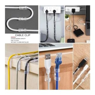 20/40 Pcs Transparent Self-Adhesive Cable Clips & Wire Organizer – Strong Sticky Desktop Cable Holder for USB, Charging, Data, LAN & Earphone Wires Home, Office & Workspace Cable M