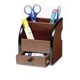 Wooden Pen Holder Desk Organizer Pencil Stands Office Desk Accessories with Small Drawer