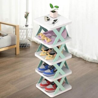Creative Multi-layer Shoe Rack Storage Organizer Simple Plastic Household Multi-function Space-saving Folding Shoe Stacker Shelf Large Size (28x30)cm