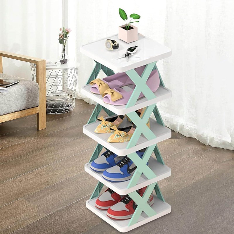 Creative Multi-layer Shoe Rack Storage Organizer Simple Plastic Household Multi-function Space-saving Folding Shoe Stacker Shelf Large Size (28x30)cm