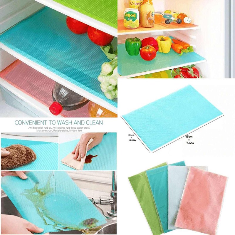 4PCS Washable Refrigerator Shelf Mats – Waterproof Multi-Color Anti-Slip Fridge Drawer Liners, Oil-Proof Cabinet Shelf Protectors for Refrigerator, Kitchen Cabinets, Pantry Shelves