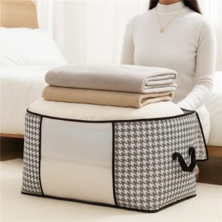 •  Large Capacity Clothes Storage Bag with Zipper & Handles – Foldable Blanket & Quilt Organizer Box