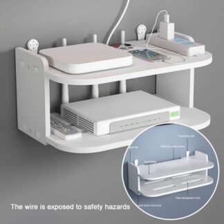 New Router Shelf Wall Mount WiFi Router Storage Box Modem Cable Router Cover Organized Power Strip Cable Management Hider Rack by Solid Wood Need Assembly White