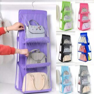 6 Pockets Clear Hanging Purse Handbag Storage Organizer Closet Rack Hanging Organizer Bag 1 pcs Multicolor