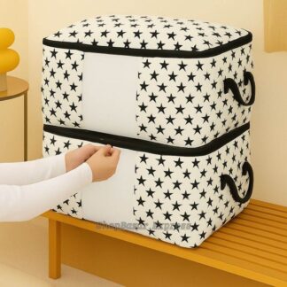 Horizontal- Star Printed Huge Capacity Quilt Storage Bag - Premium Quality Storage & Clothes Organizer Dustproof Box.SP-H
