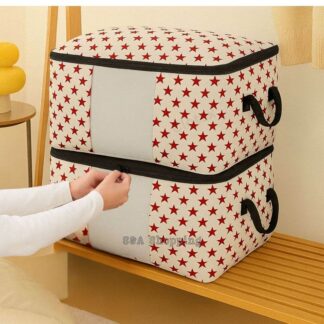 Horizontal -Star Printed Large Capacity Blanket & Clothes Organizer Dustproof Box -Premium Quality Storage Bag-SP-H