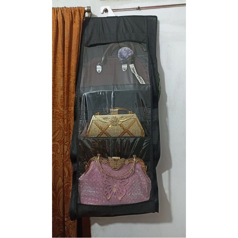 3 Layers Folding Shelf Bag 6 Pocket Foldable Hanging Bag Purse Handbag Organizer Door Sundry Pocket Hanger Storage Closet Hanger