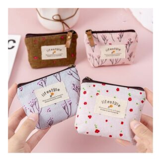 Small Canvas Coin Purse Mini Multipurpose Zip Wallet Floral Makeup Travel Bag Portable Girl Daily Easy Carry Storage Bag