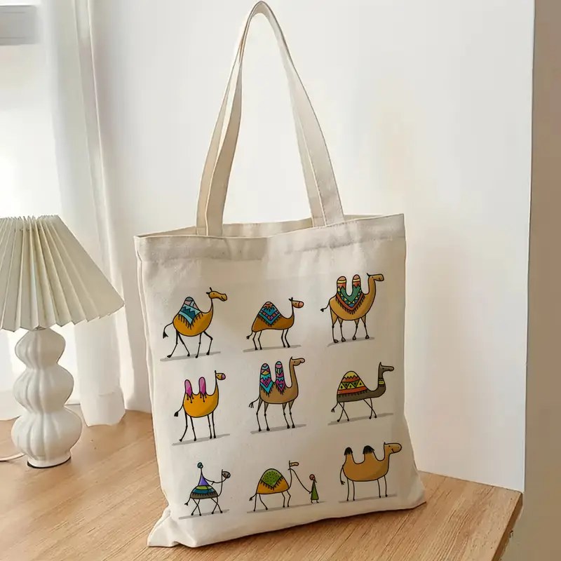 1pc Camel Pattern Tote Bag Aesthetic School Shoulder Bag Shopping Bag Daily Travel Carry Cute Library Shoulder Bag