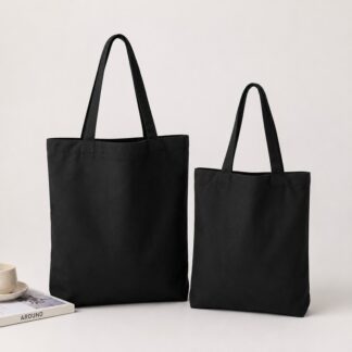 Black Canvas Tote Bag Reusable Shopping Bag Large Capacity Shoulder Handbag Casual Daily Carry Bag for School Work Travel Grocer