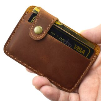 Vintage Leather Card Holder with Snap Closure  Organizer Slim Wallet Money Clip Cardholder Travel Essential Daily Carry