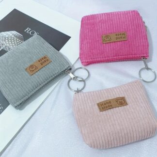 New Zipper Style Coin Purse Corduroy Material Durable Cosmetic Organizer Bag Soft Striped Women's Carry on Bag Daily Use